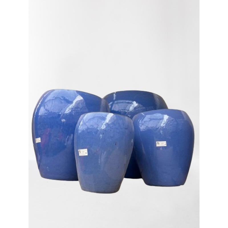 Vibrant Blue Glazed Ceramic Planters | Elegant Tall Round Pots for Diverse Settings (Set Of 4)