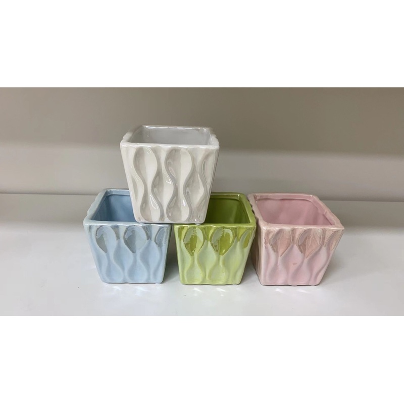 Wave Design Square Ceramic Pot