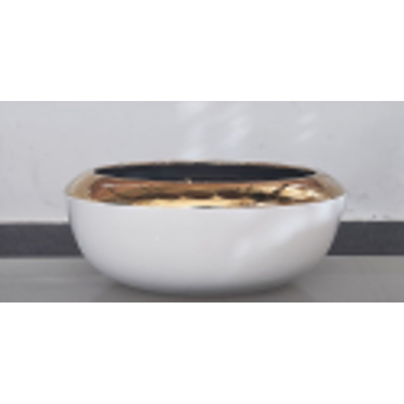 White and Gold Ceramic Bowl Planter for Indoor Plants