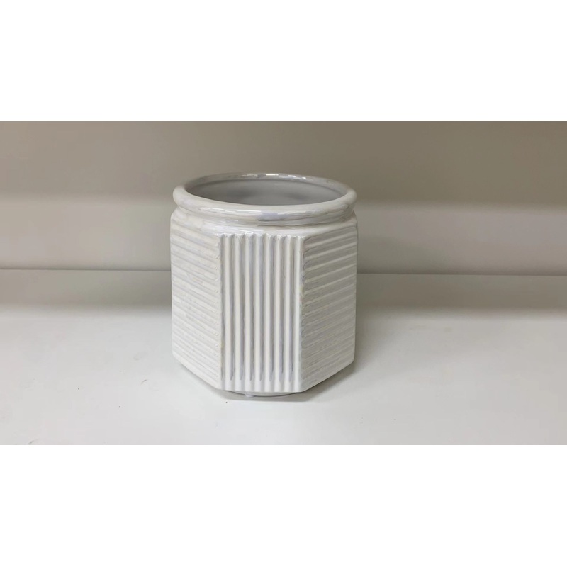 White Geometric Ceramic Planter