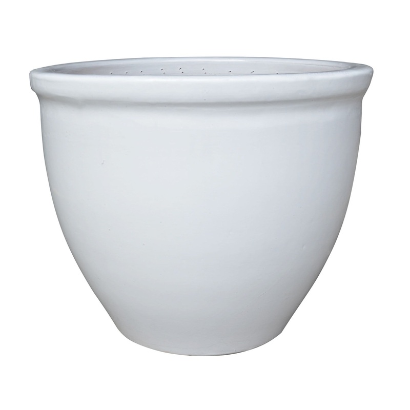 White Round Glazed Ceramic Planter (Set Of 3)