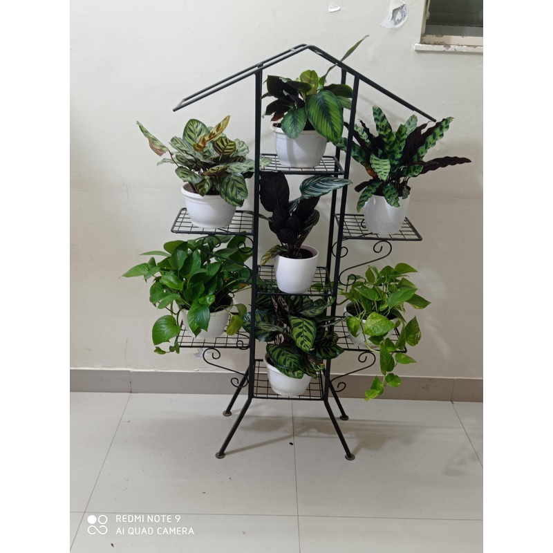 7 Pot Tiles Plant Pot Stand Black