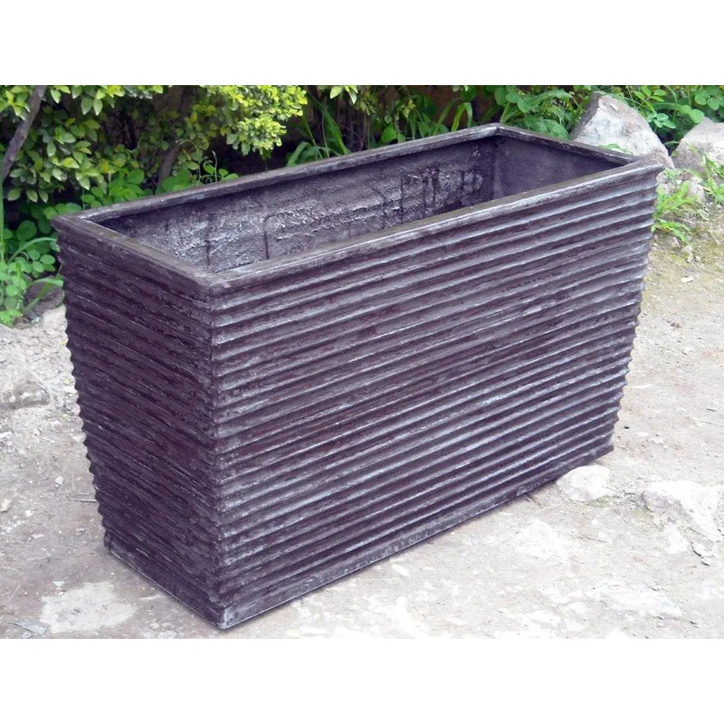 Charcoal Rectangular Rib Fiber Planter Black
