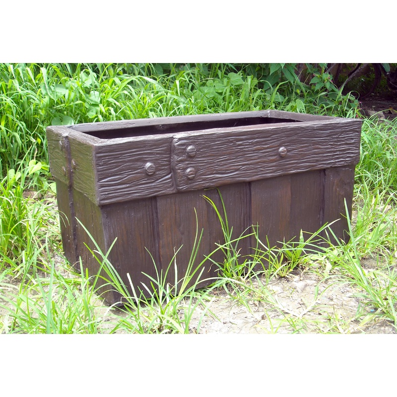 Barrel Wood Rectangular Small Fiber Planter