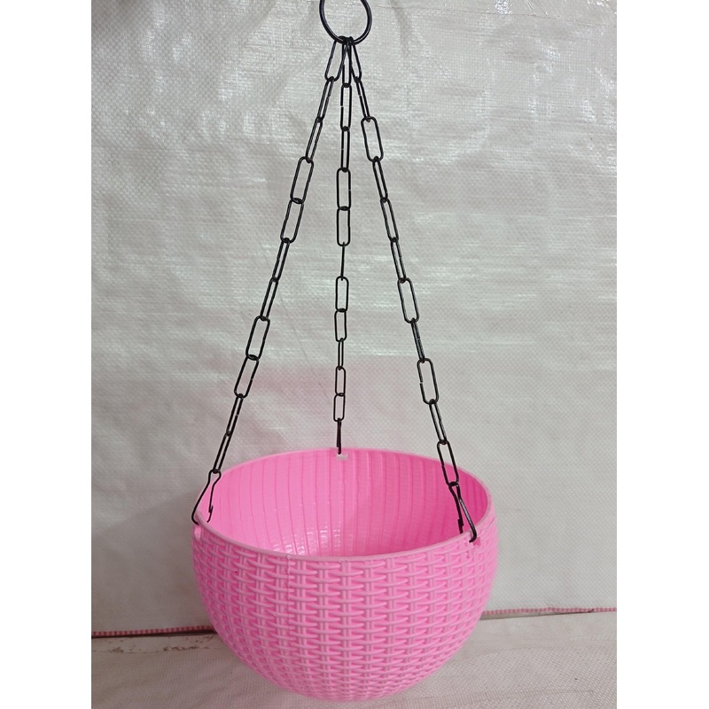 21 cm Baby-Pink Rattan Hanging Planter with Chain