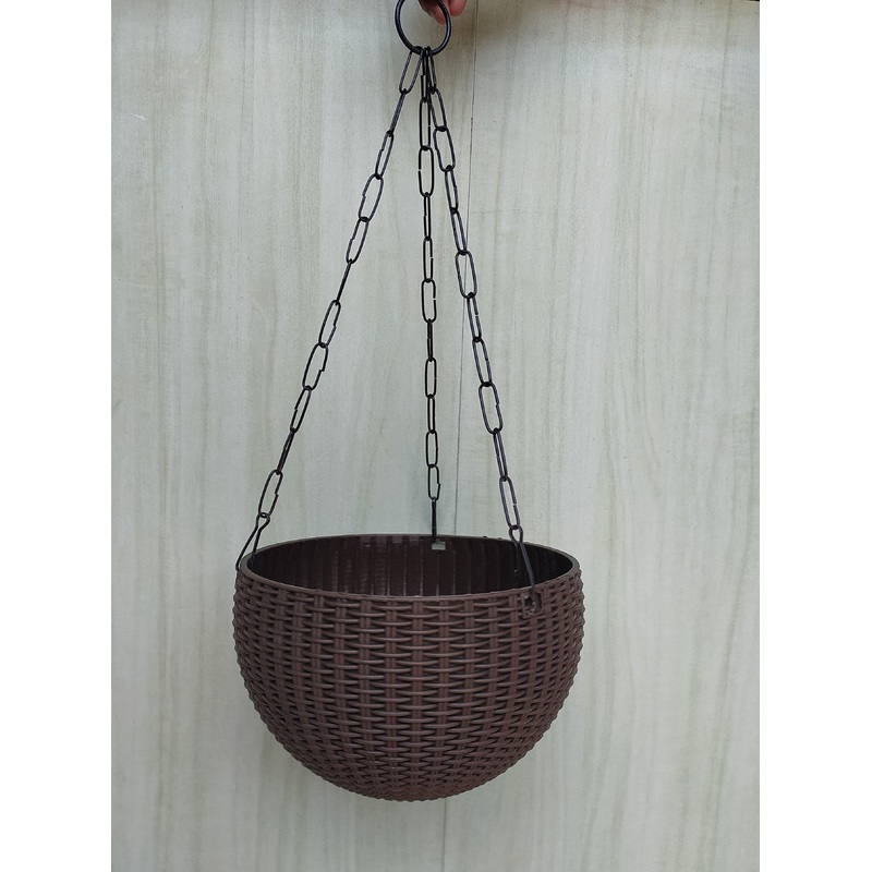 21 cm Brown Rattan Hanging Planter with Chain