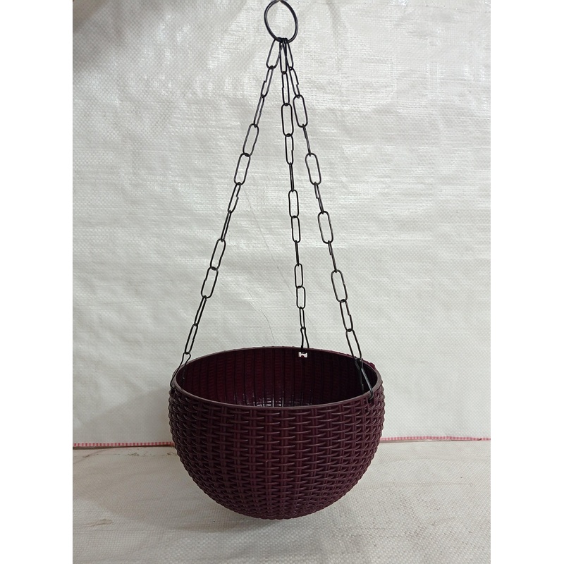 21 cm Dark-Purple Rattan Hanging Planter with Chain