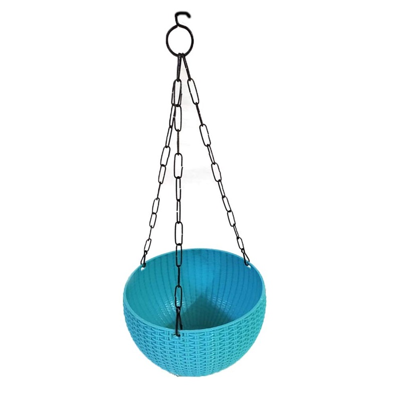 21 cm Sky Blue Rattan Hanging Planter with Chain