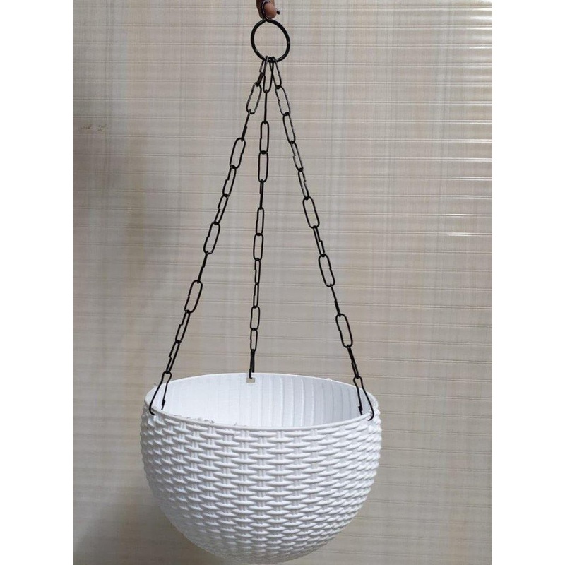 21 cm White Rattan Hanging Planter with Chain