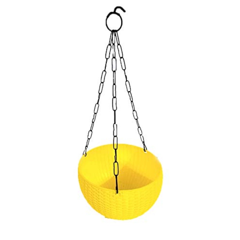 21 cm Yellow Rattan Hanging Planter with Chain
