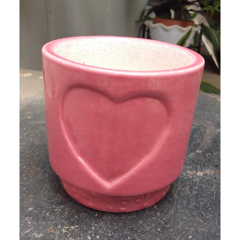 Set of 6 Ceramic Mini Round and Heart Design Planters – Modern Red Pot for Home and Office Decor