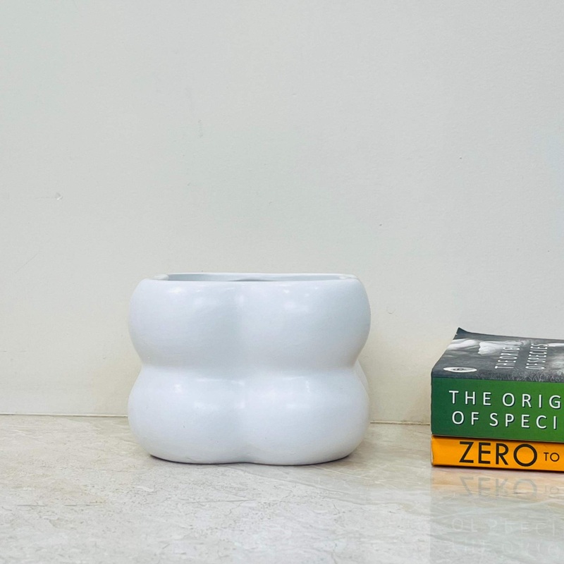 White Bulbous Ceramic Planter  Modern Organic Shape for Indoor Plants