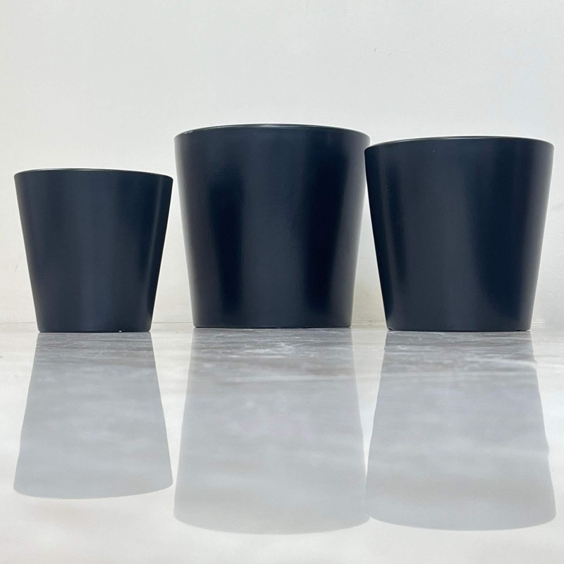 Black Minimalist Ceramic Pot Set Of 3