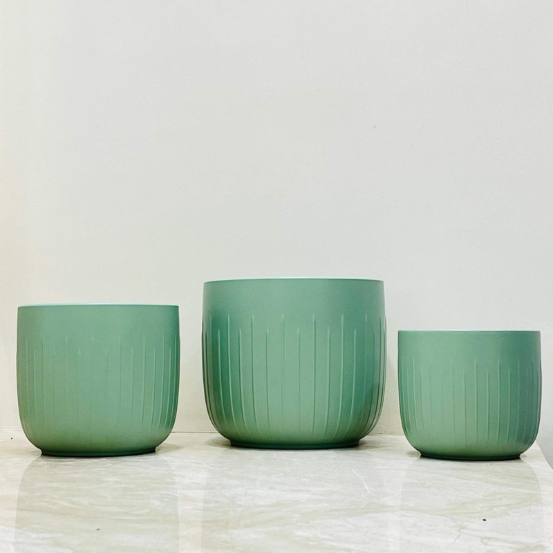 Sage Green Ceramic Planter Set Of 3  Modern Matte Indoor Plant Pots