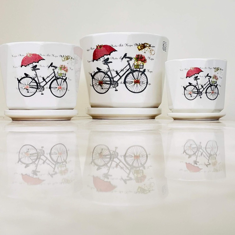 Vintage Bicycle Ceramic Planter Set Of 3