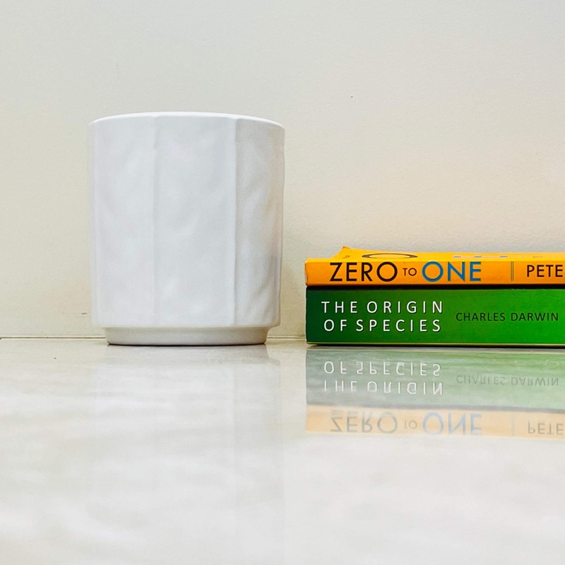 White Faceted Ceramic Planter  Modern Geometric Design