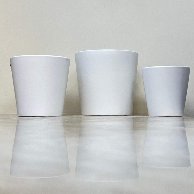 White Matte Ceramic Pot Set Of 3