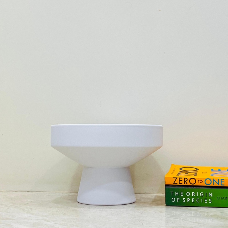 White Pedestal Bowl Ceramic Planter  Modern Decorative Pot