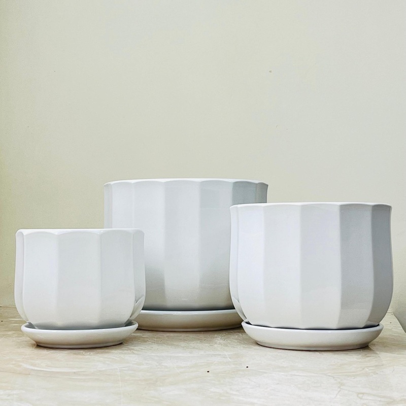 White Wave-Textured Ceramic Pot Set Of 3