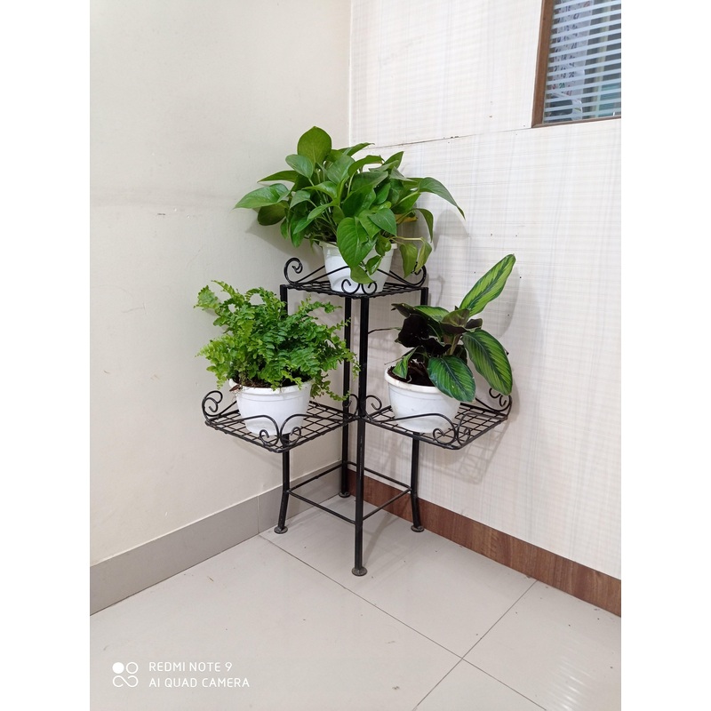 3 Pot Stand Square Corner Black