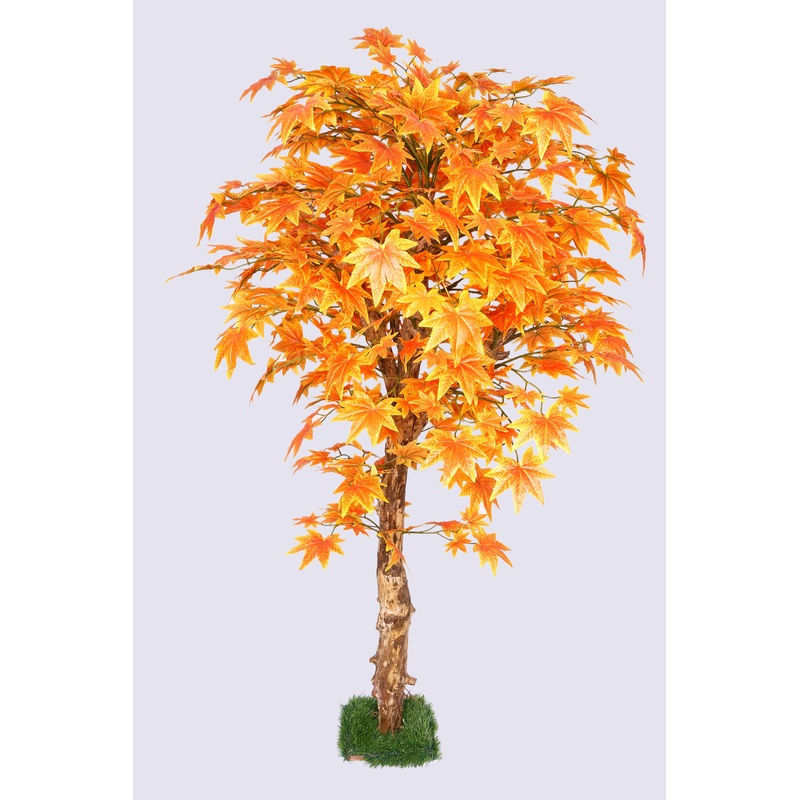 Artificial Maple Plant Orange in Coffee Wood – 4 feet