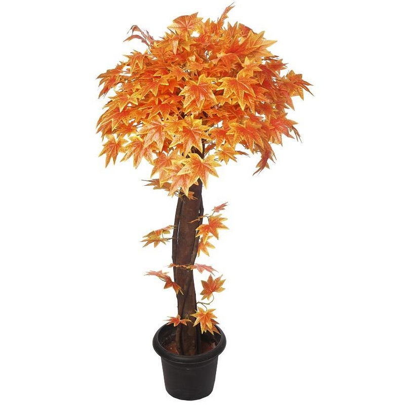 Artificial Maple Plant Orange Topiary Natural Coffee Wood -4 Feet