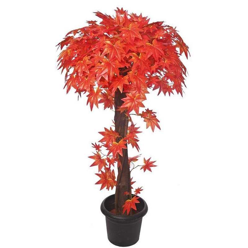 Artificial Maple Plant Red Topiary Natural Coffee Wood – 4 Feet