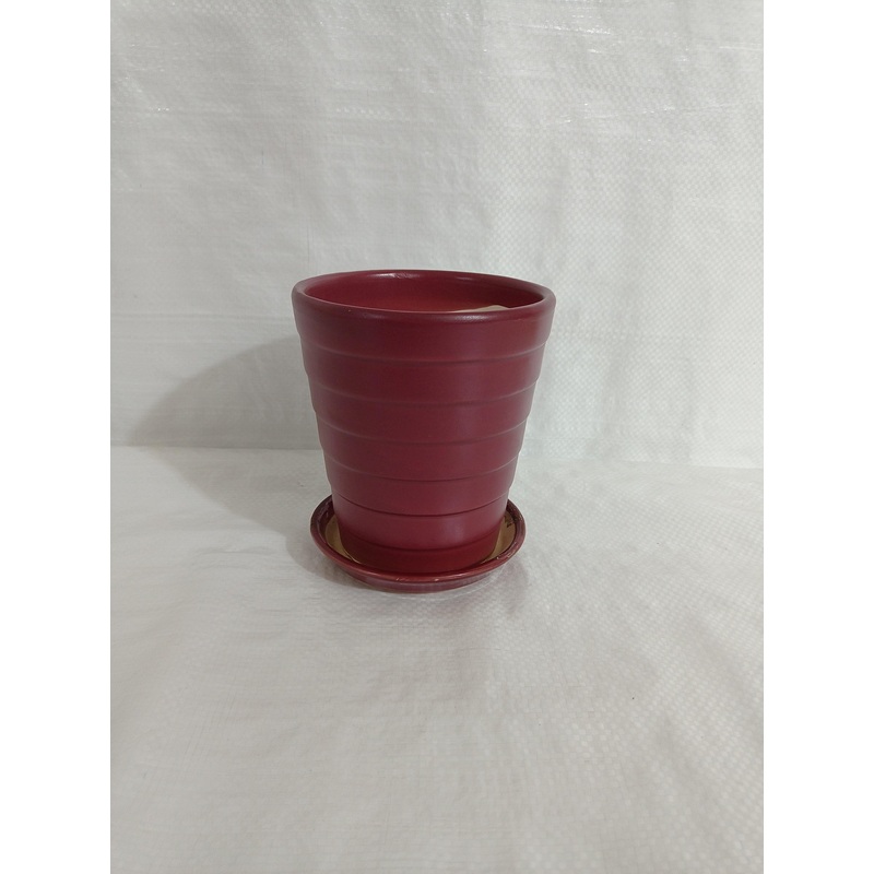 Small Grape Wine Ceramic Plant Pot with Bottom Tray – Premium Quality and Drainage Hole