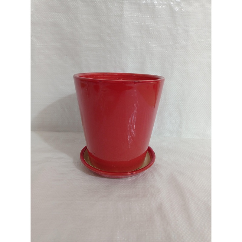 Small Plain Red Round Ceramic Pot – Premium Quality Plant Pot with Drainage System
