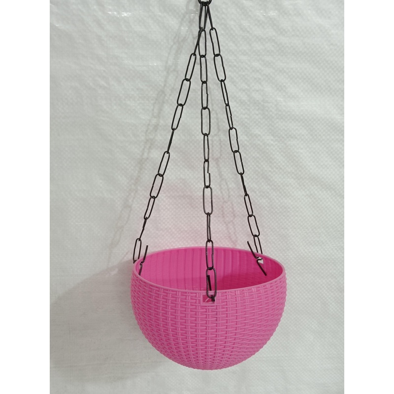 16 cm Baby Pink Rattan Hanging Planter (Small)