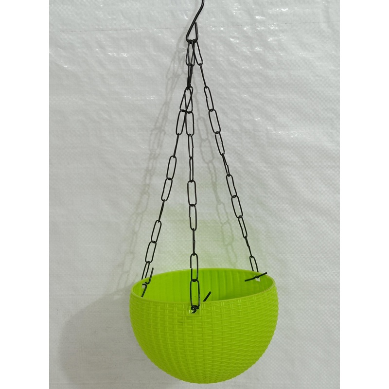16 cm Green Rattan Hanging Planter (Small)