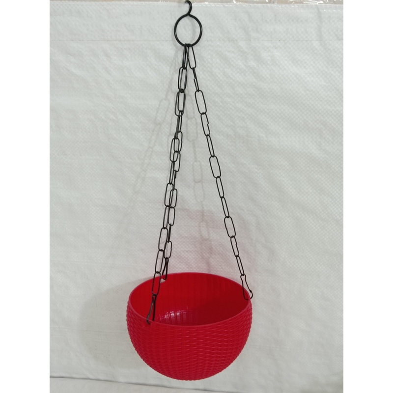 16 cm Red Rattan Hanging Planter (Small)