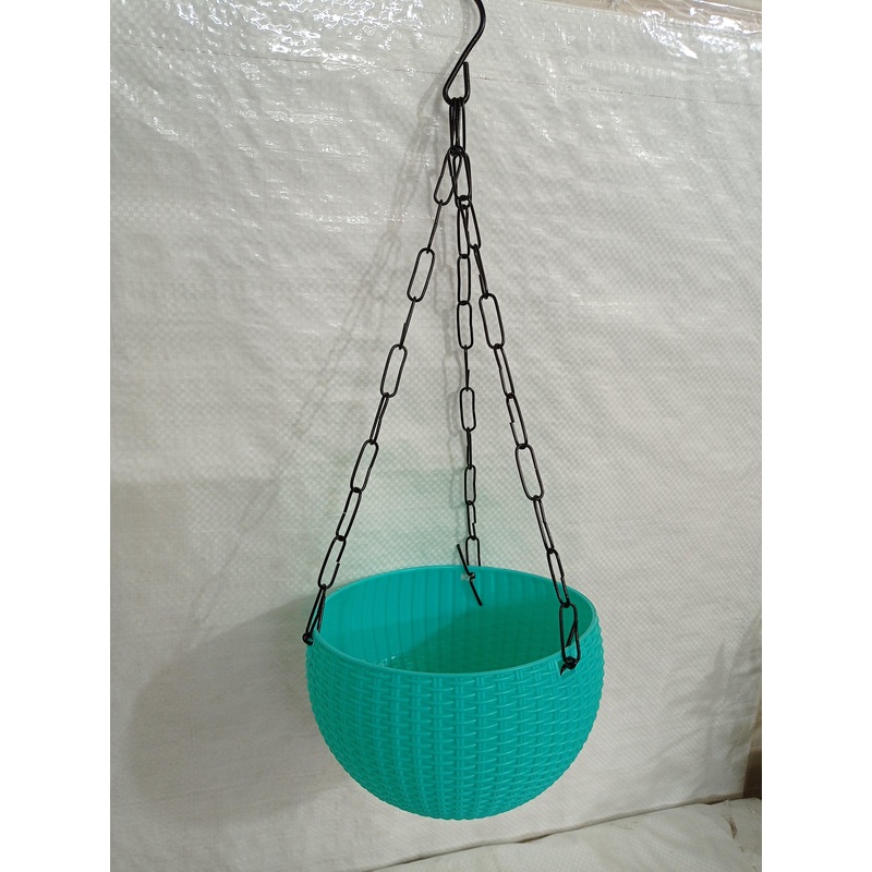 16 cm Turq Rattan Hanging Planter (Small)