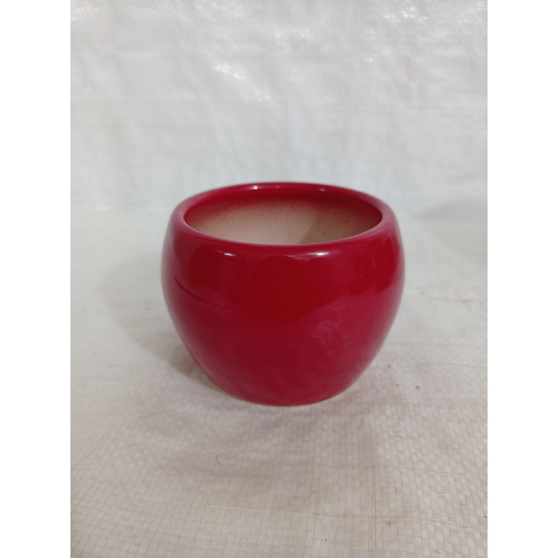Sleek Red Ceramic Bowl Plant Pot | Modern Minimalist Design