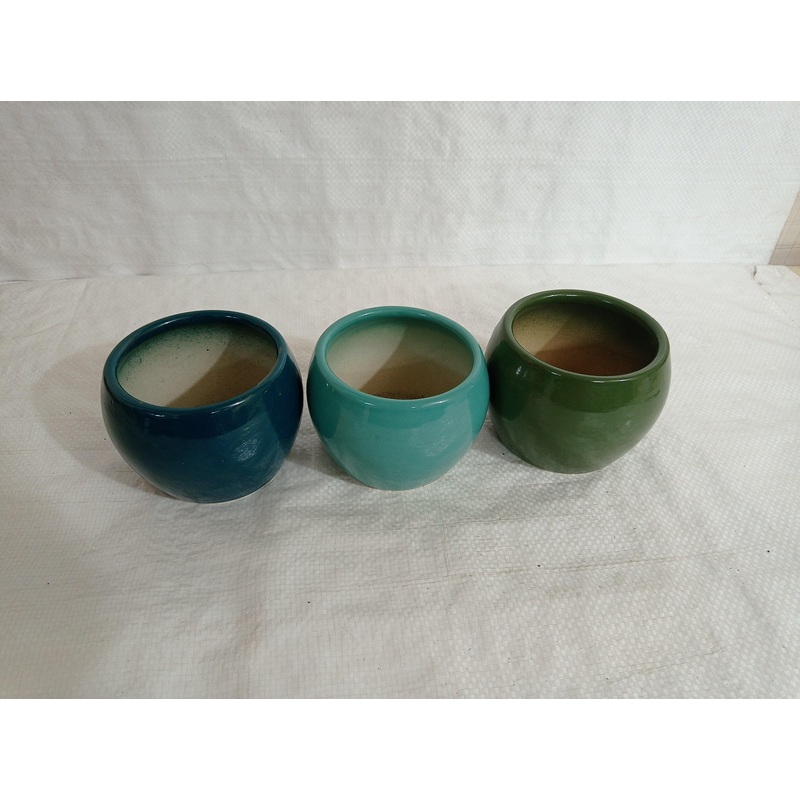 Vibrant Round Ceramic Plant Pot Trio | Green, Sky Blue & Blue