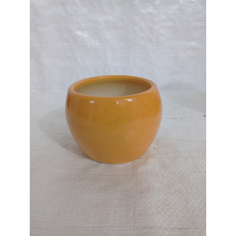 Vibrant Round Yellow Ceramic Plant Pot | Contemporary Home Decor