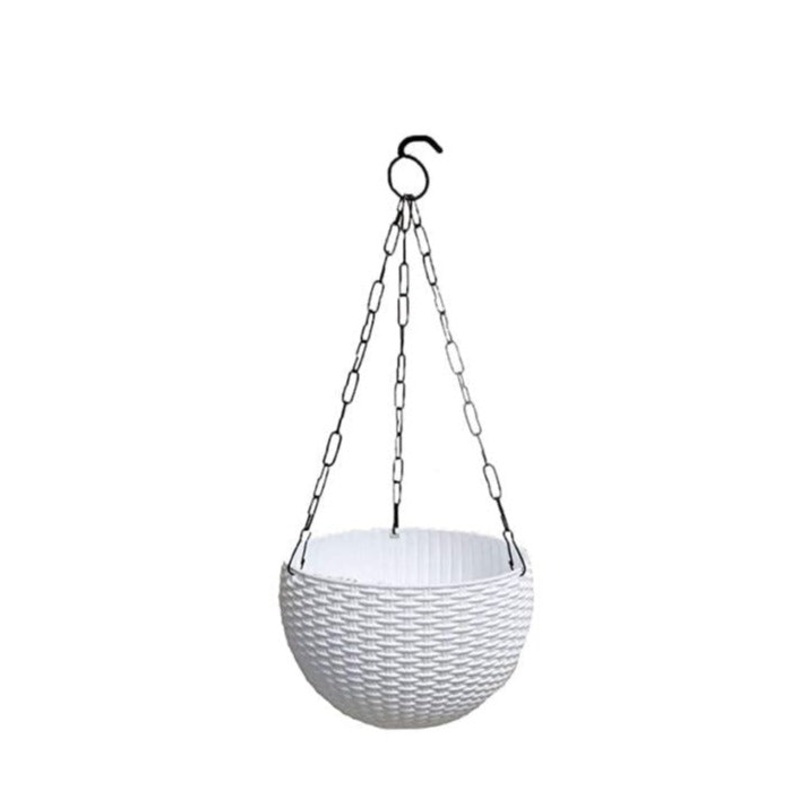 16 cm White Rattan Hanging Planter (Small)