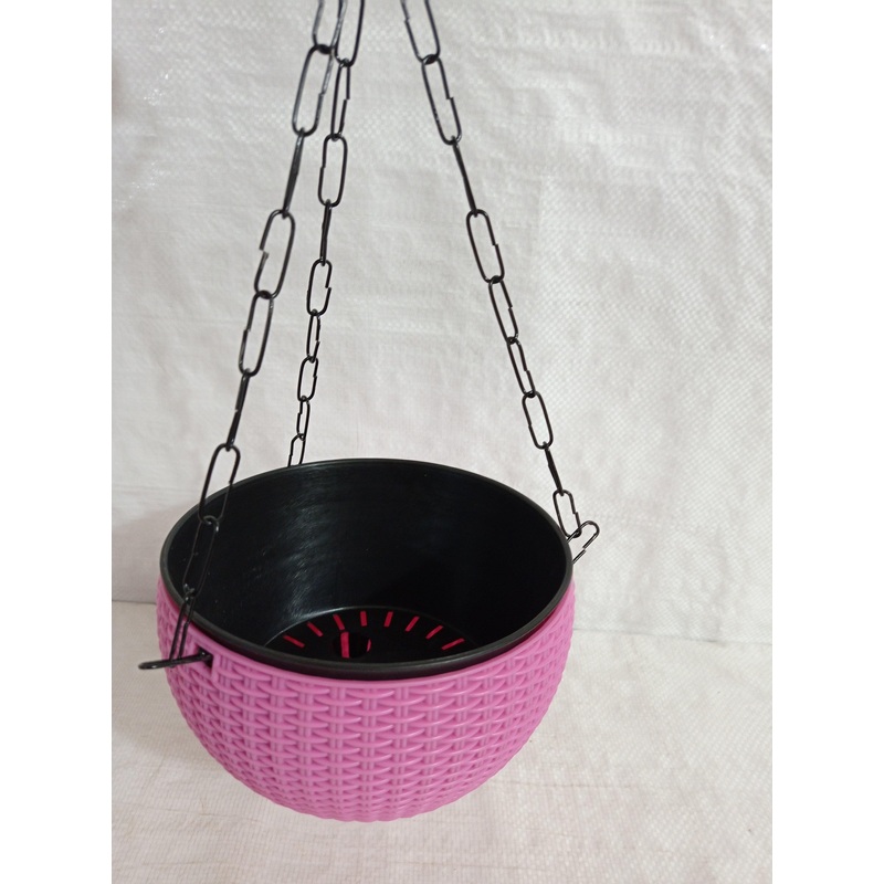 18 cm Baby Pink Rattan Hanging Planter with Chain