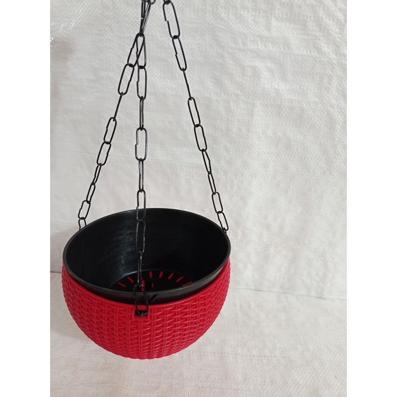 18 cm Red Rattan Hanging Planter with Chain