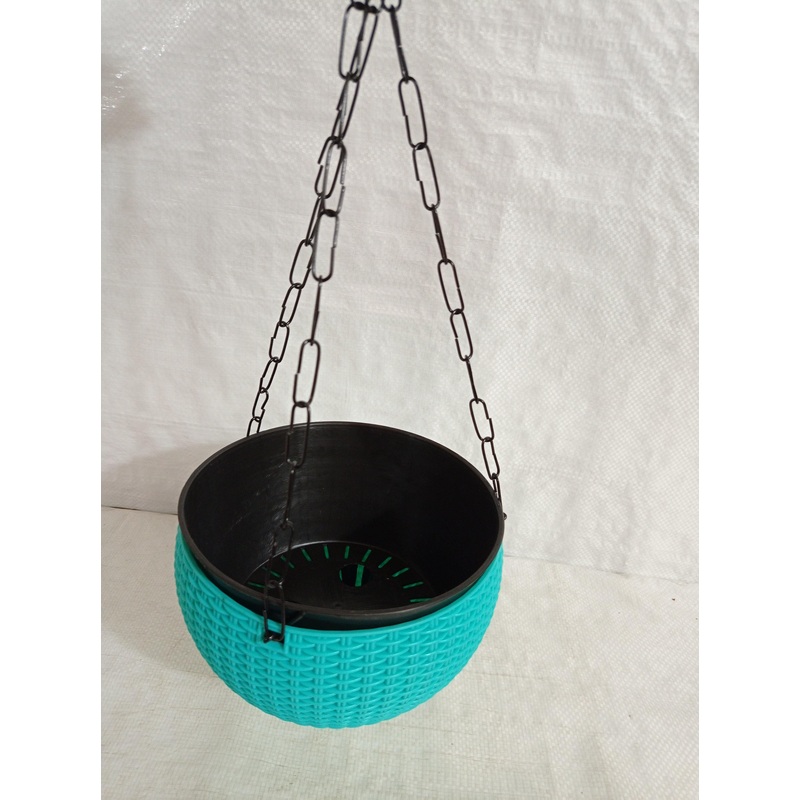 18 cm Turq Rattan Hanging Planter with Chain