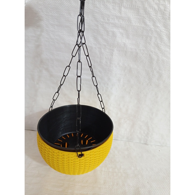18 Cm Yellow Rattan Hanging Planter with Chain