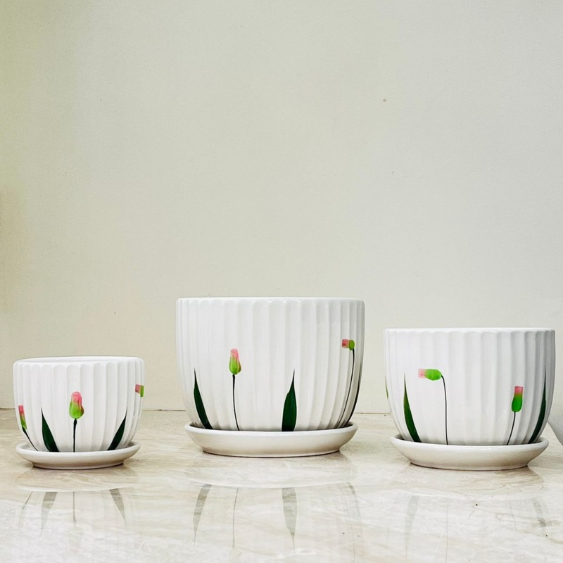 Blossom Breeze Ceramic Pot Set Of 3