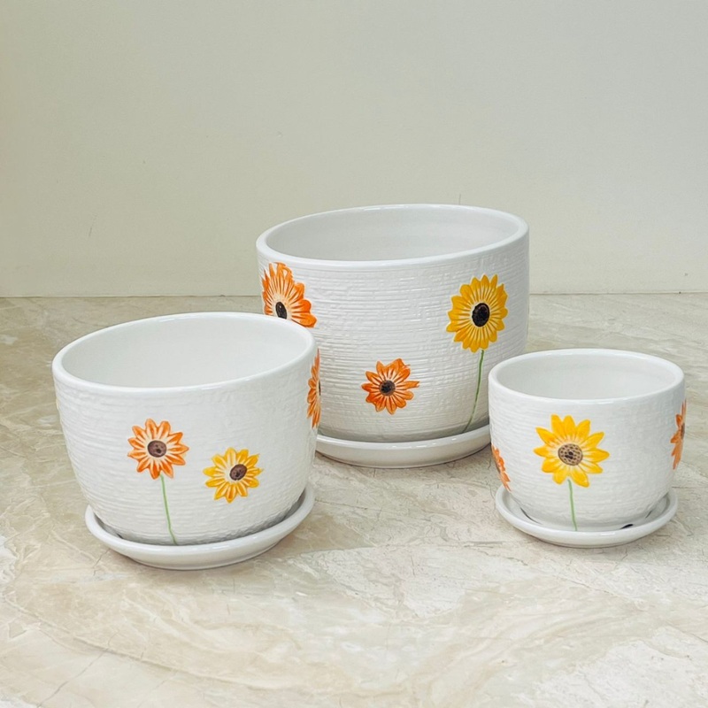 Sunflower Bliss Ceramic Planter Set Of 3