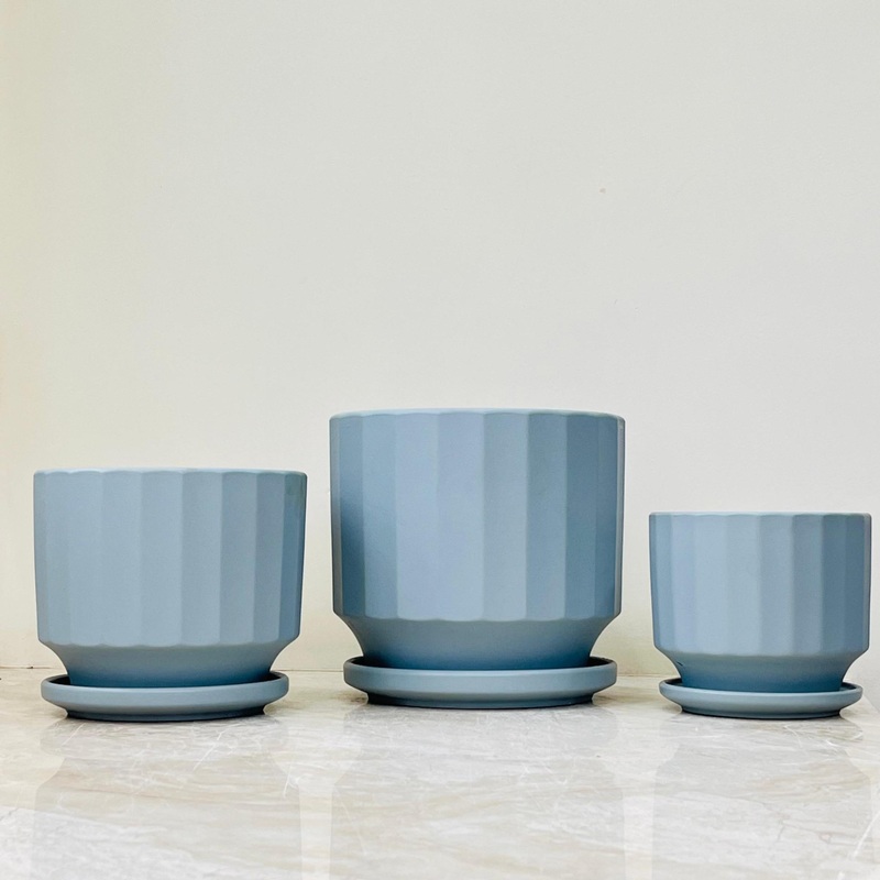 Tranquil Blue Ceramic Planter Set Of 3