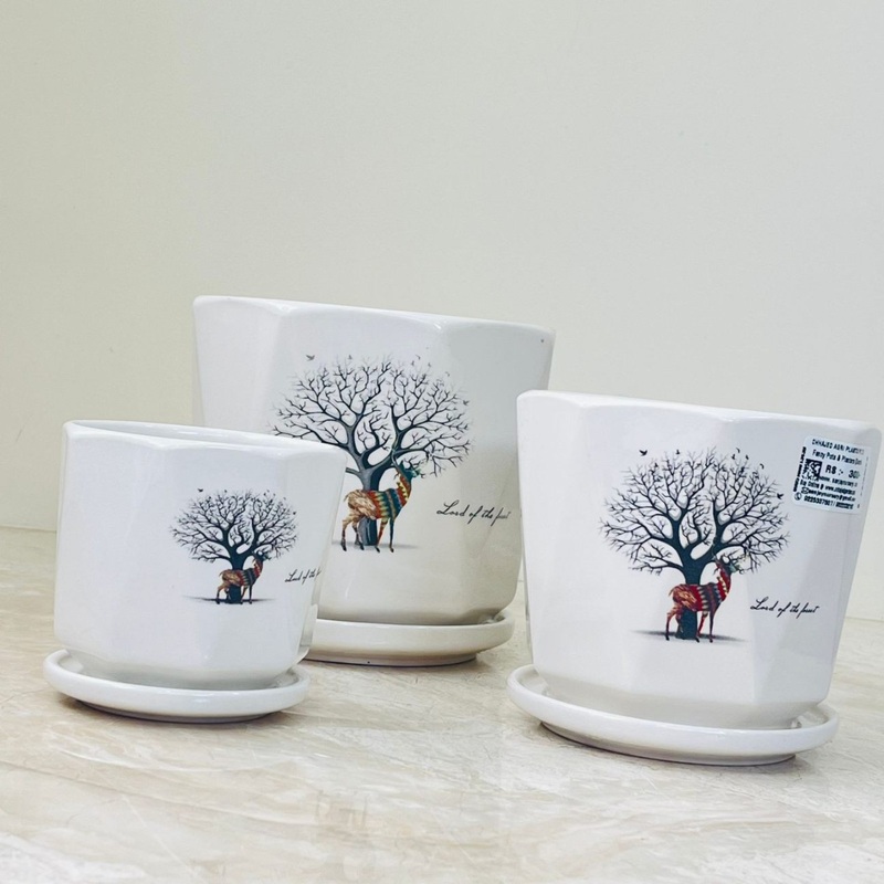 Wildlife Tree Ceramic Planter Set Of 3